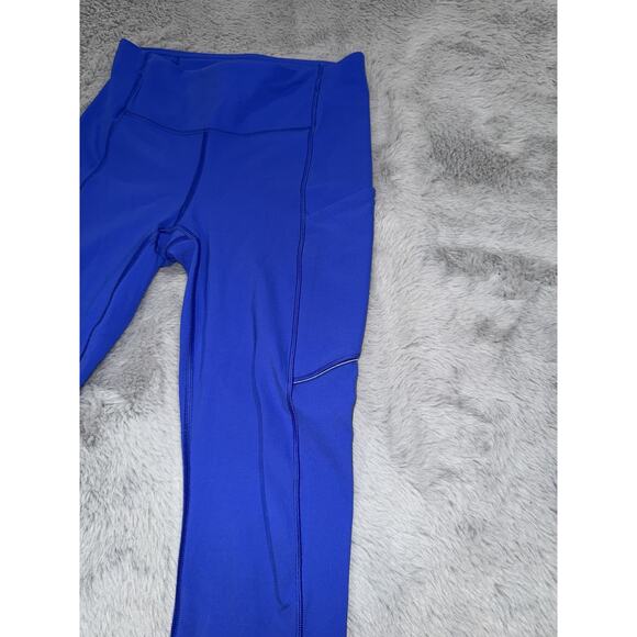 Lululemon Pants Womens Size 2 Blue High Rise Crop Pocket Leggings Fast Free Gym - Picture 2 of 14